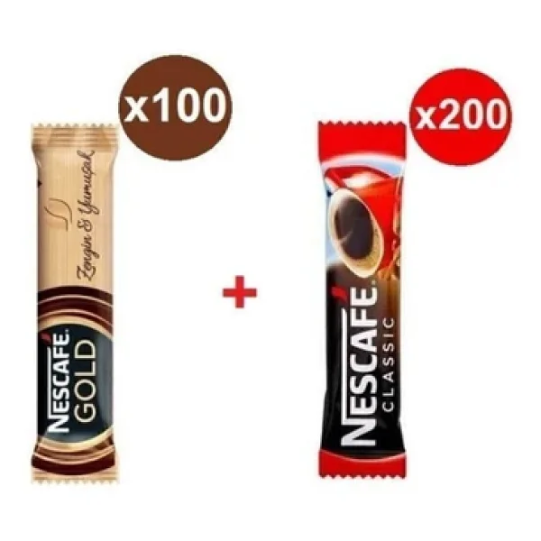 Nescafe Gold 2 Gr 100'lü + Classic 2 Gr 200'lü Hazır Kahve - Görsel 3