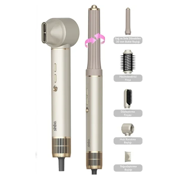 Sinbo Air Brush Saç Şekillendirme Cihazı - 5 Başlıklı - Rose Gold Renk - Görsel 4