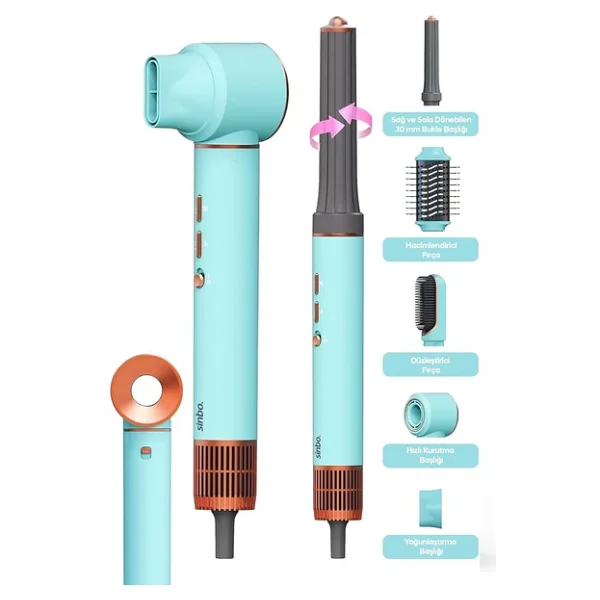 Sinbo Air Brush Saç Şekillendirme Cihazı - 5 Başlıklı - Mavi Renk - Görsel 3