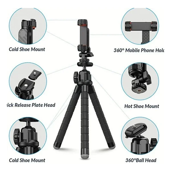 Apexel 360 Derece Dönebilen Ahtapot Tripod - Görsel 4