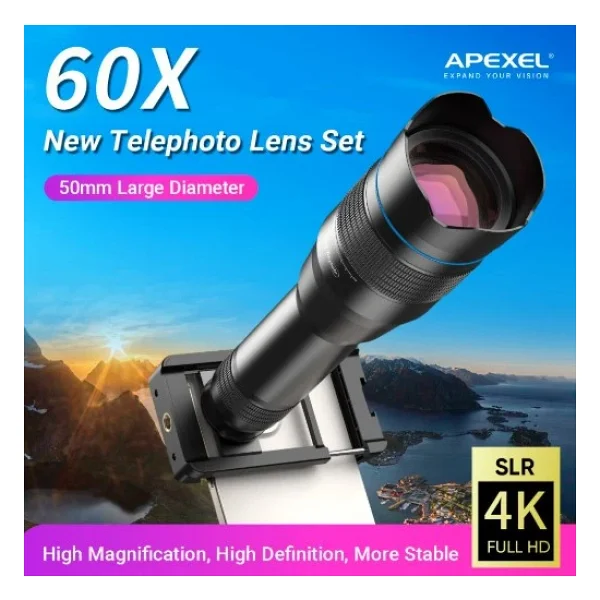 Apexel Klasik Mobil Süper 60x Akıllı Telefon Telefoto Lens Kiti - Görsel 6