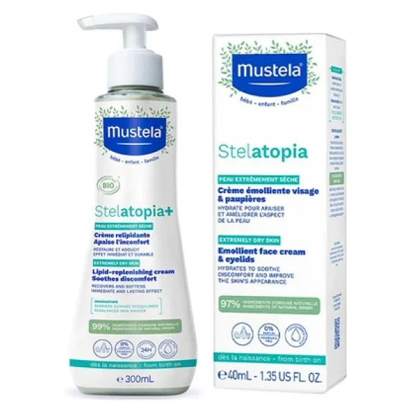 Mustela Stelatopia Lipit Yenileyici Krem 300 Ml + Stelatopia Emollient Face Cream Yuz Kremi 40 Ml - Görsel 4