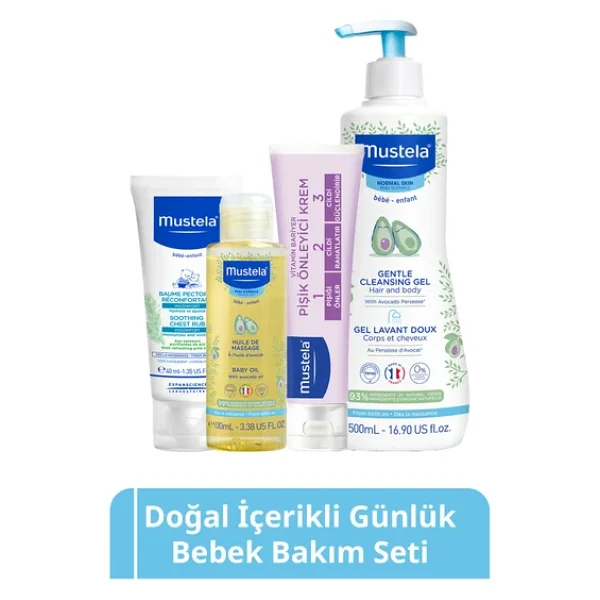 Mustela Günlük 4 'lü Bakım Seti Orijinal Boy Şampuan Pişik Kremi Masaj Yağı Göğüs Kremi - Görsel 3