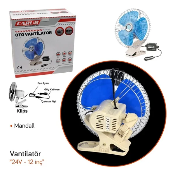 Carub Oto Vantilatör 24V 12 İnç Mandallı Br6400405 - Görsel 6