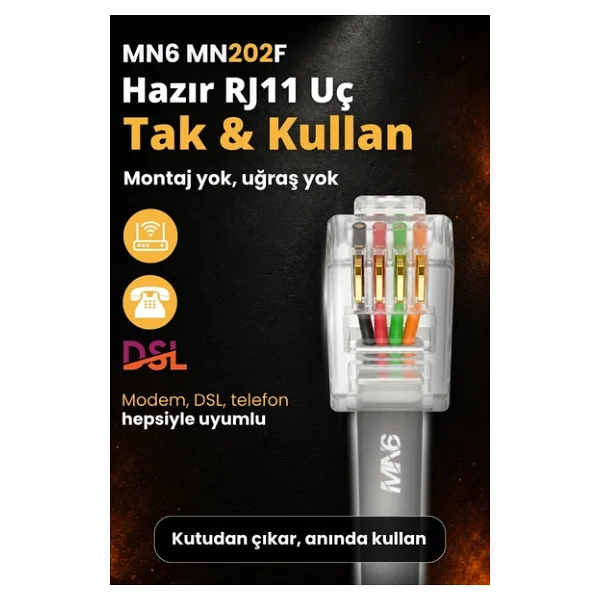 Mn6 Mn202f Telefon Hat Kablosu 30 Metre/Bakır Tel-Diş Mekan/Kutu-Modem Dsl Adsl Vdsl Kablosu/4'lü-Flat - Görsel 3