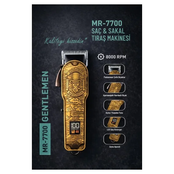 Jasper Jpr-7700 Gentlemen Gold Detaylı Profesyonel Tıraş Makinesi 8000 Rpm - Altın - Görsel 6