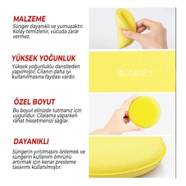 Wonkey - Oto Pasta Cila Wax Pedi Süngeri, Araba Ve Torpido Parlatma Ve Temizleme Aplikatörü, Polisaj Süngeri, Deri Koltuk Parlatma, Araç Boya Parlatma Ve Wax Uygulama Pedi (4 Adet) - Görsel 7