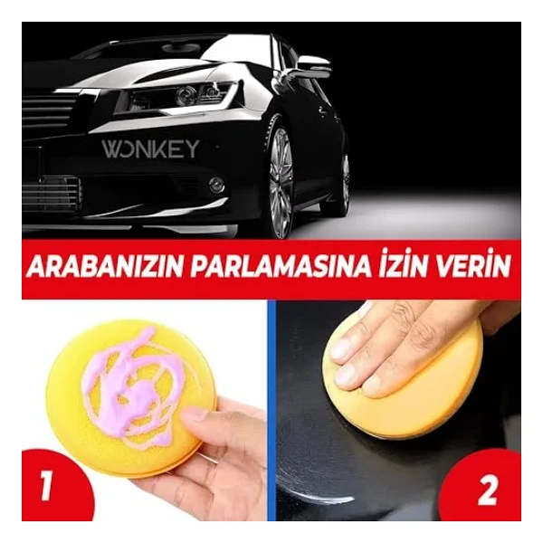 Wonkey - Oto Pasta Cila Wax Pedi Süngeri, Araba Ve Torpido Parlatma Ve Temizleme Aplikatörü, Polisaj Süngeri, Deri Koltuk Parlatma, Araç Boya Parlatma Ve Wax Uygulama Pedi (4 Adet) - Görsel 6