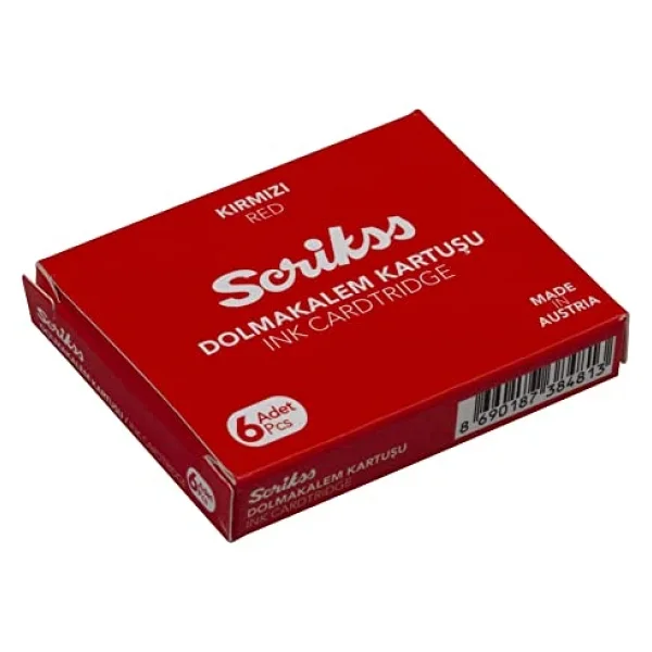 Scrikss Kartuş Dolma Kalem Kartuşu 6'lı Paket Kırmızı - Görsel 3