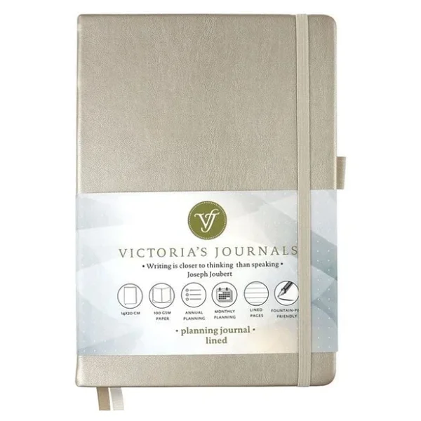 Victoria's Journals Venzi Sert Kapak Planlayıcı Defter 14x20 Cm 100 Gr. Krem 96 Yaprak Gümüş Çizgili - Görsel 3