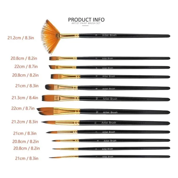 Hannah Ressam Sanat Malzemeleri Seti 12'li Fırça Seti + 5'li Metal Spatula Akrilik, Suluboya, Yağlıboya İçin Profesyonel Sanat Malzemesi Sanatçı, Öğrenci, Hobi Kullanımı - Görsel 9
