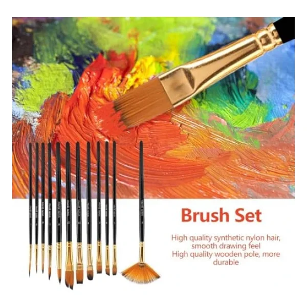 Hannah Ressam Sanat Malzemeleri Seti 12'li Fırça Seti + 5'li Metal Spatula Akrilik, Suluboya, Yağlıboya İçin Profesyonel Sanat Malzemesi Sanatçı, Öğrenci, Hobi Kullanımı - Görsel 4