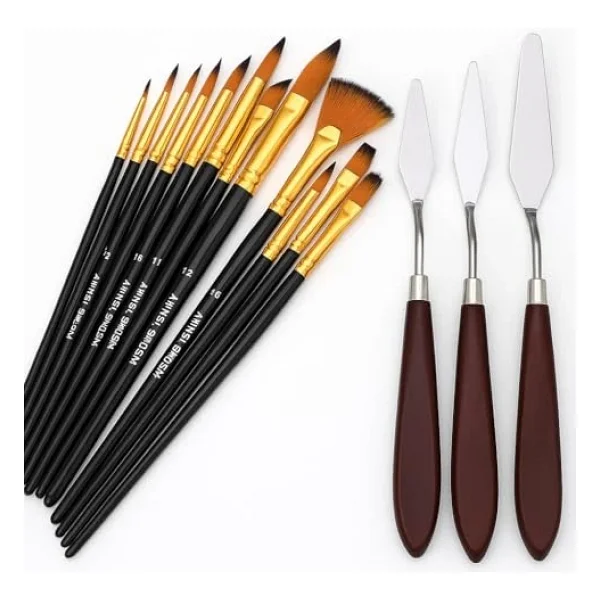 Hannah Ressam Sanat Malzemeleri Seti 12'li Fırça Seti + 5'li Metal Spatula Akrilik, Suluboya, Yağlıboya İçin Profesyonel Sanat Malzemesi Sanatçı, Öğrenci, Hobi Kullanımı - Görsel 3