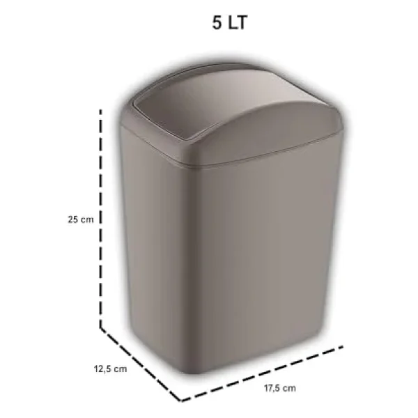 Smartware Soft Çöp Kutusu Döner Kapak 5 LT BEJ - Görsel 3