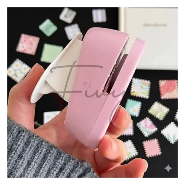 Pul Delgeç Tasarım Scrapbooking Malzemesi - Pul Şekilli Delgeç Kağıt Kesici Pembe - Görsel 5