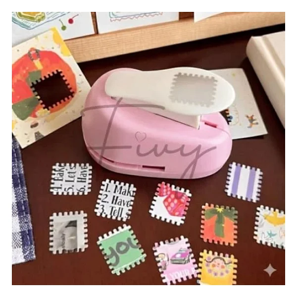 Pul Delgeç Tasarım Scrapbooking Malzemesi - Pul Şekilli Delgeç Kağıt Kesici Pembe - Görsel 4