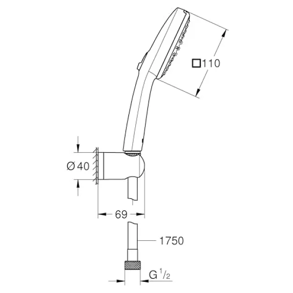 Grohe Vitalio Comfort 110 El Duşu Seti, 110mm Kare 2 Akışlı El Duşu, Duş Başlığı Tutucu, 1750mm Duş Hortumu, Duş Başlığı Seti, Krom, 26399001 - Görsel 7