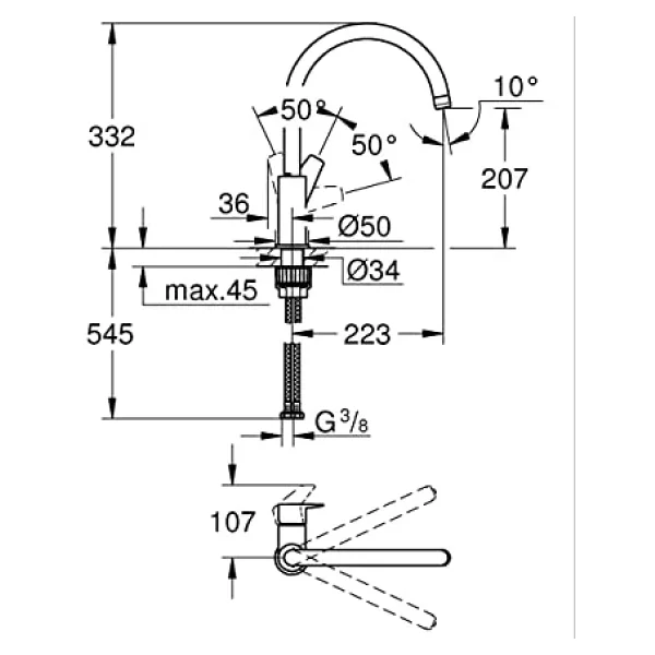 Grohe Start Edge 30529001 Kuğu Mutfak Bataryası - Görsel 4