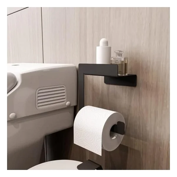 Raflı Tuvalet Kağıtlığı, Banyo Tuvalet Kağıtlık, Wc Tuvalet Kağıdı Tutucu, Banyo Tuvalet Kağıdı Askısı, Tuvalet Kağıdı Aparatı, Metal Tuvalet Kağıdı Standı (Metal, Siyah) - Görsel 6