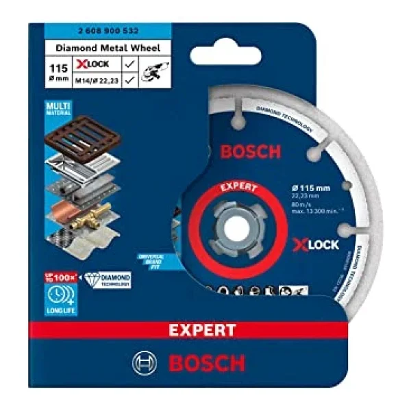 Bosch 1x Expert Diamond Metal Wheel X-Lock Kesme Diski 115 Mm (Dökme Demir, Paslanmaz Çelik, Çelik, Demir İçermeyen Metalle, Ø 115 Mm, Aksesuar Küçük Avuç Taşlama Makinesi) - Görsel 9