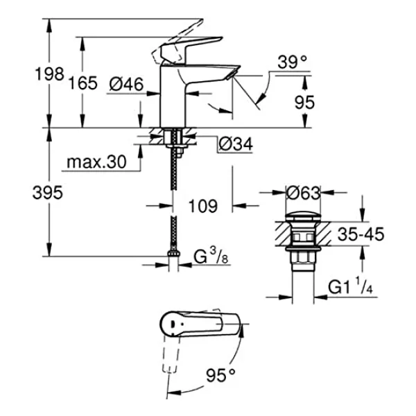 Grohe Start S 23551002 Krom Tek Kollu Lavabo Bataryası - Görsel 8
