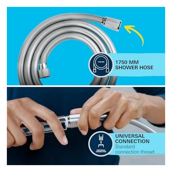 Grohe Vitalio Comfort 110 El Duşu Seti, 110mm Kare 2 Akışlı El Duşu, Duş Başlığı Tutucu, 1750mm Duş Hortumu, Duş Başlığı Seti, Krom, 26399001 - Görsel 6