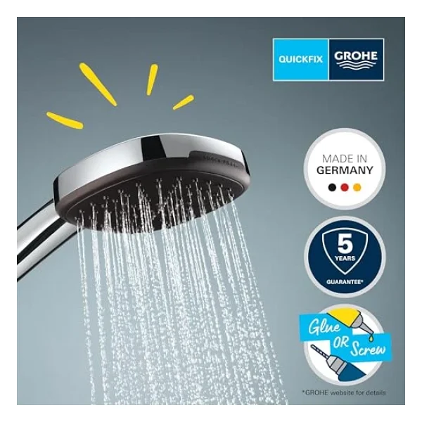 Grohe Vitalio Comfort 110 El Duşu Seti, 110mm Kare 2 Akışlı El Duşu, Duş Başlığı Tutucu, 1750mm Duş Hortumu, Duş Başlığı Seti, Krom, 26399001 - Görsel 4