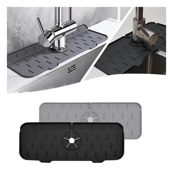 Deconox Silikon Musluk Matı Ve Lavabo Sıçrama Önleyici - Mutfak Ve Banyo İçin Su Tahliyeli Tezgah Koruyucu, Sünger Ve Sabunluk Düzenleyici, Kaymaz Musluk Arkası Kurutma Pedi (Asorti) - Görsel 3