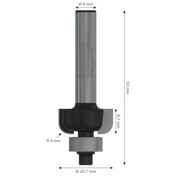 Bosch 2 608 Aksesuarı 628 361 Profil Freze E 8 Mm, R1 4 Mm, D 20,7 Mm, L9 Mm, G 53 Mm - Görsel 5