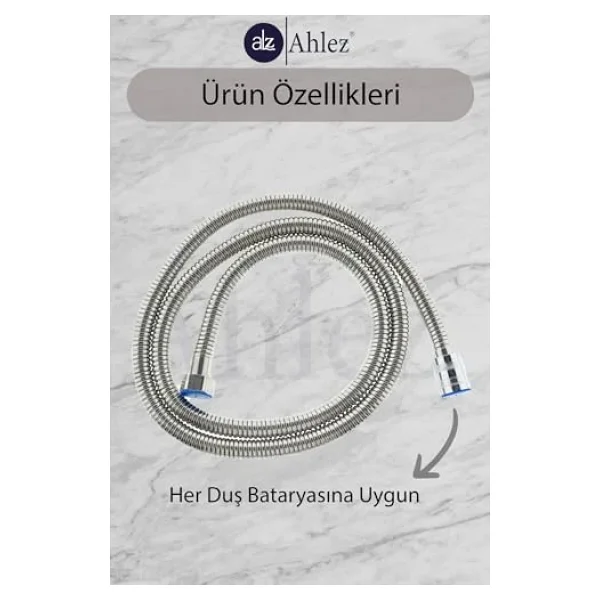 Ahlez Banyo Spiral Duş Hortumu 2 Metre Kenetli Duş Hortum Zinciri - Görsel 4