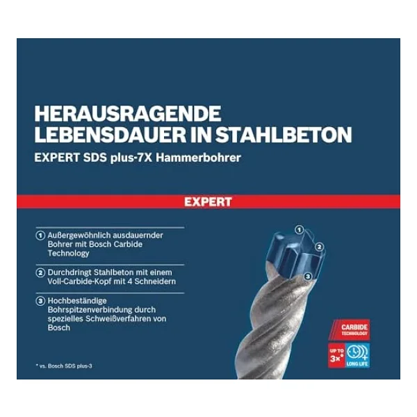 Bosch Professional 3 Parça Expert Sds Plus-7x Kırıcı Delici Delme Uçları (Yumuşak Taş, Sert Taş, Beton, Donatılı Beton, Beton Bina Bloku, Ø 6-10 Mm, Aksesuar Kırıcı Delici) - Görsel 5