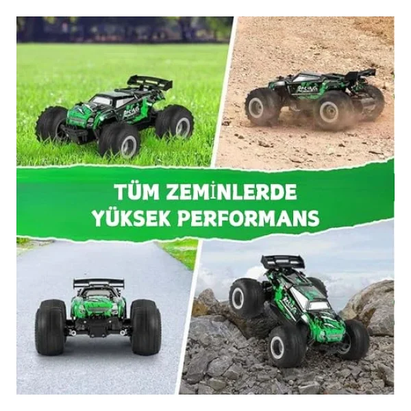 Giffy/Oyuncak 2.4 GHz Uzaktan Kumandalı Şarjlı LED Işıklı Drift Atan 15 Km Hız Yapan Off Road Araba 45 Dk Sürüş Süresi 1200 mAh Batarya (Yeşil) - Görsel 6