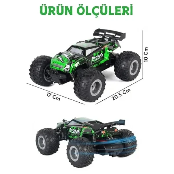 Giffy/Oyuncak 2.4 GHz Uzaktan Kumandalı Şarjlı LED Işıklı Drift Atan 15 Km Hız Yapan Off Road Araba 45 Dk Sürüş Süresi 1200 mAh Batarya (Yeşil) - Görsel 5