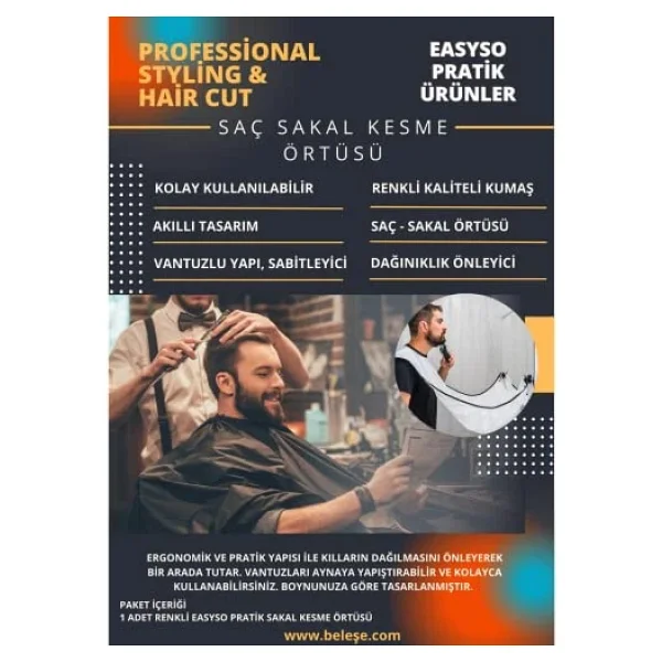 Sakal Traş Önlüğü, Standart Easyso Sakal Kesme Örtüsü Berber/Kuaför Önlüğü Beyaz Tela Kumaş Çok Amaçlı Vantuzlu Pratik Kes & Temizle - Görsel 4