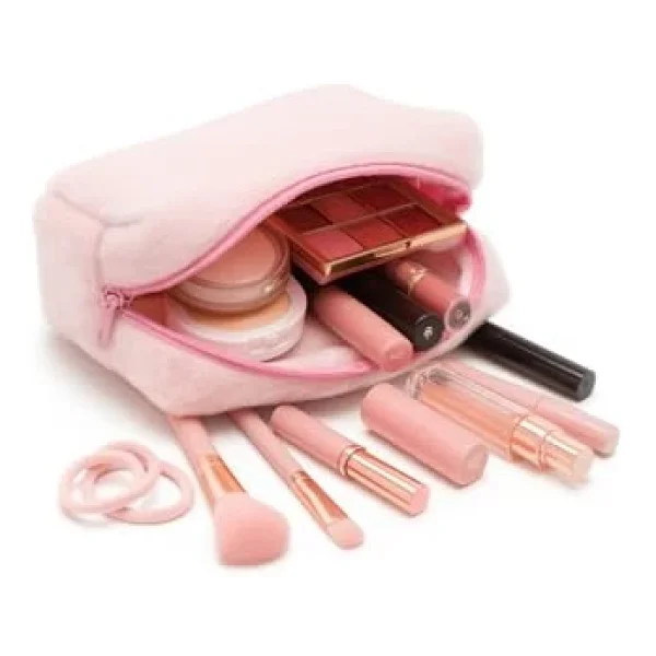 Peluş Yumuşacık Makyaj Çantası - Kozmetik Organizeri Pembe - Görsel 6