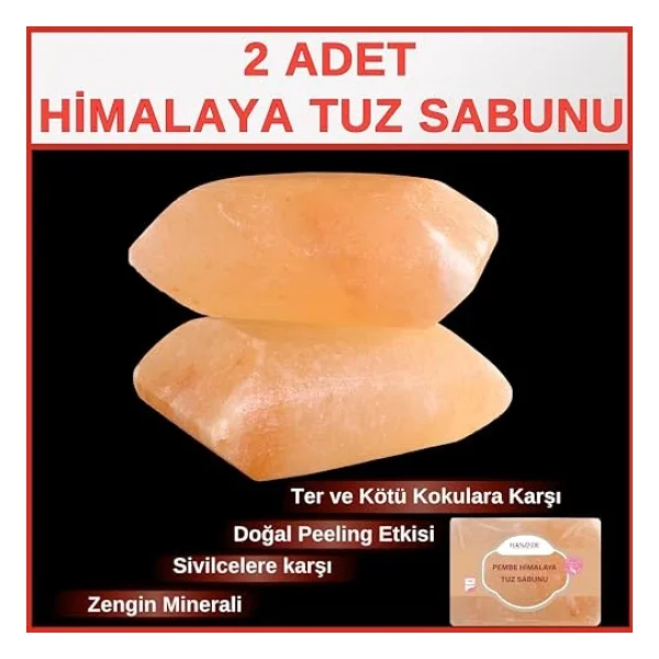 Hanzade Bitkisel Himalaya Tuz Sabunu 300-350 Gr X 2 Adet Zengin Mineralli Doğal Saf Pembe Himalaya Kaya Tuzu Sabunu Doğal Peeling - Görsel 4