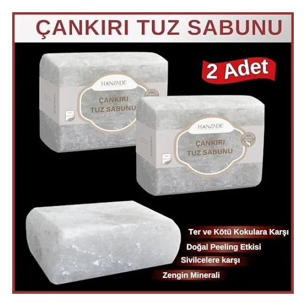 Hanzade Bitkisel Çankırı Tuz Sabunu 300-350 Gr X 2 Adet Zengin Mineralli Doğal Saf Çankırı Kaya Tuzu Sabunu - Görsel 4