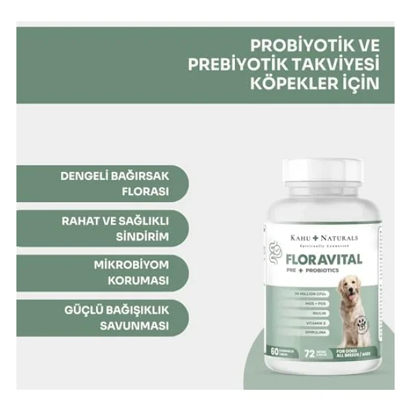 Kahu Naturals Floravital, Köpekler Için Probiyotik Ve Prebiyotik Desteği 60 Tablet - Görsel 4