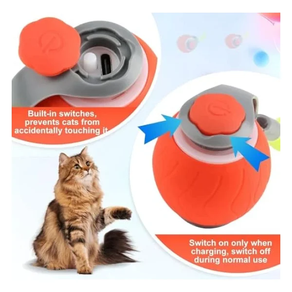 Busstier USB Şarj Edilebilir 360 Derece Dönen Akıllı Oyun Topu, Kedi Ve Köpekler İçin Kuyruklu Hareketli Eğlence Oyuncağı - Görsel 2