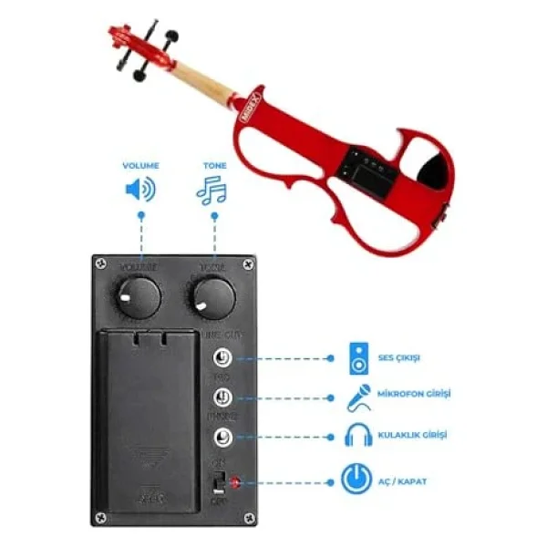 Midex Rcz-606rd Elektro Keman Seti Red (Kulaklık Kablo Tuner Yastık) - Görsel 5