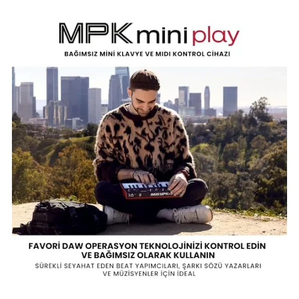 Akai Professional Mpk Mini Play Mk3 25 Tuş USB Mıdı Klavye Kontrolör Dokunmatik Mini Tuşlar, 8 Mpc Ped, 8 Düğme, Entegre Ses, Hoparlör, Beatmakers İçin Yazılım - Görsel 2
