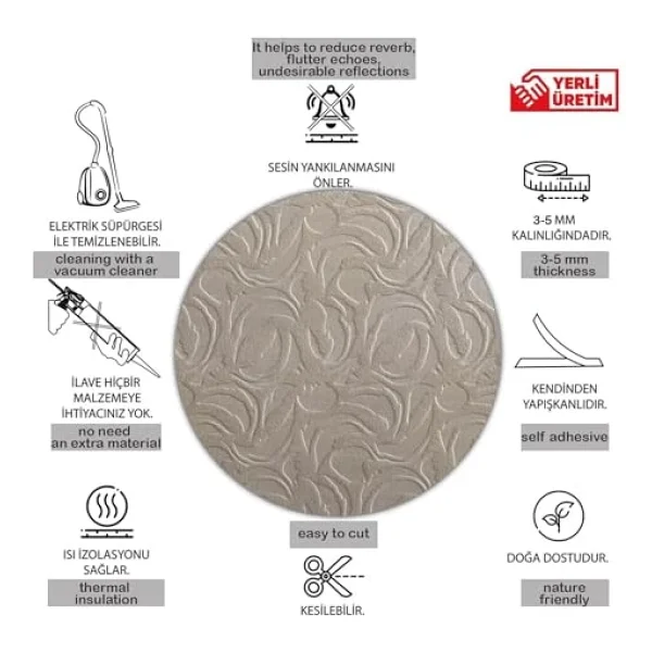 Tink 3d Kendinden Yapışkanlı Duvar Kağıdı Yeni Nesil Akustik Keçe Panel Modern Desen 52x98 Cm (Açık Gri, 2 Adet 1 M2) - Görsel 3