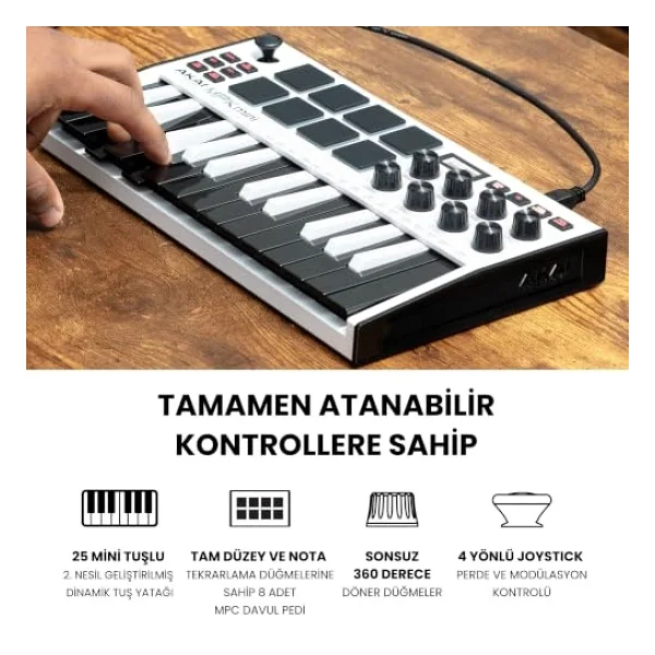 Akai Professional Mpk Mini Mk3 25 Tuş USB Mıdı Klavye Kontrolör Beyaz - Görsel 3