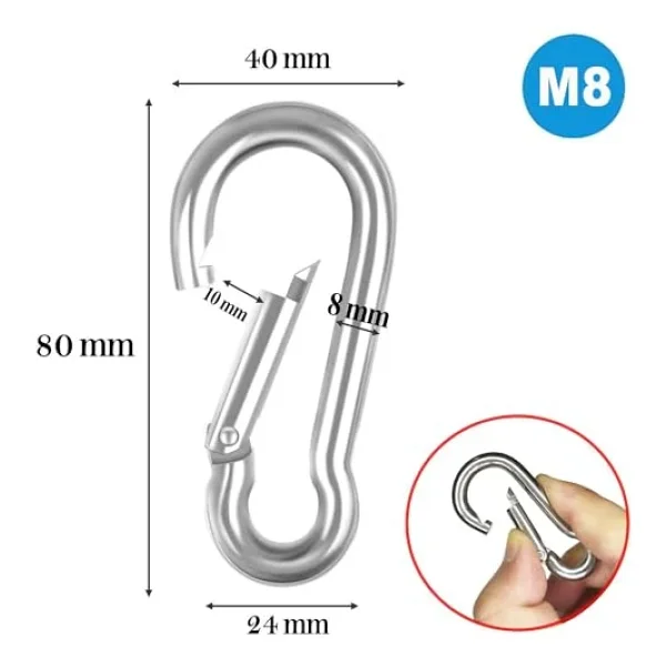 Badem10 Karabina 8 Mm Yaylı Kanca Paslanmaz Çelik Kilit Olta Dağcılık Kamp Malzemeleri Salıncak Anahtar Askı Kilidi 5 Adet - Görsel 2