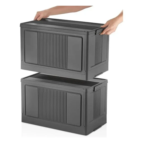 Deconox Dev Boy Katlanır Kilit Kapaklı Kasa 55 Litre Hacimli, Yer Kaplamayan Portatif Saklama Kutusu Ardiye, Balkon, Mutfak, Kiler, Bahçe Ve Araç Bagajı İçin Güvenli Organizer (Antrasit) - Görsel 7