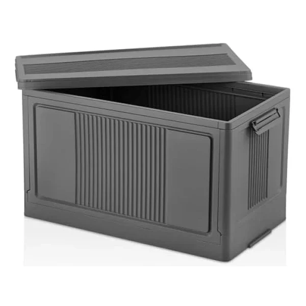 Deconox Dev Boy Katlanır Kilit Kapaklı Kasa 55 Litre Hacimli, Yer Kaplamayan Portatif Saklama Kutusu Ardiye, Balkon, Mutfak, Kiler, Bahçe Ve Araç Bagajı İçin Güvenli Organizer (Antrasit) - Görsel 3