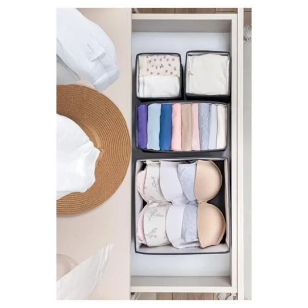 4 Lü Çekmece Düzenleyici Kutu Organizer Dekoratif Sepet Antrasit - Görsel 2
