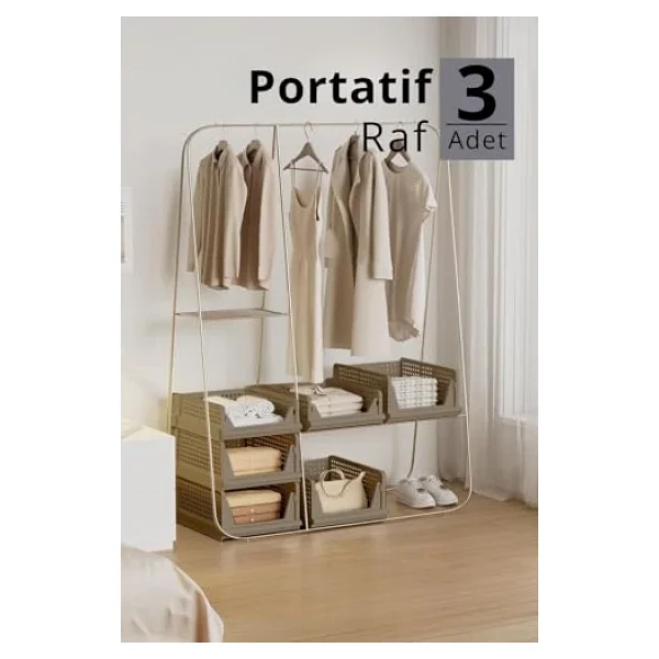 Mithra Life 3 Katlı Kayar Raf Organizer Dolap İçi Kıyafet Aksesuar Düzenleyici Bej 45x35 Cm Mıt1259 - Görsel 5