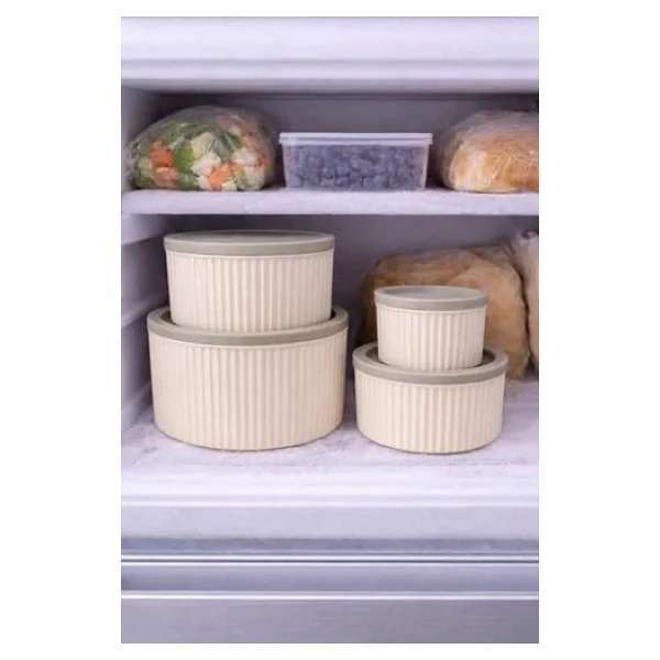 4 Adet Yuvarlak Saklama Kabı Seti Çizgili Desenli 3 Lt 1.8 Lt 1 Lt 0,55 Lt Buzdolabı Düzenleyici Mikrodalga Ve Derin Dondurucu Uyumlu Bpa Içermez Sağlıklı Erzak Kabı (Krem Yuvarlak 4 Lü Set) - Görsel 7