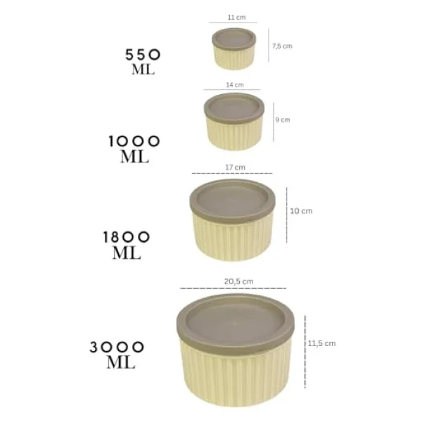4 Adet Yuvarlak Saklama Kabı Seti Çizgili Desenli 3 Lt 1.8 Lt 1 Lt 0,55 Lt Buzdolabı Düzenleyici Mikrodalga Ve Derin Dondurucu Uyumlu Bpa Içermez Sağlıklı Erzak Kabı (Krem Yuvarlak 4 Lü Set) - Görsel 6